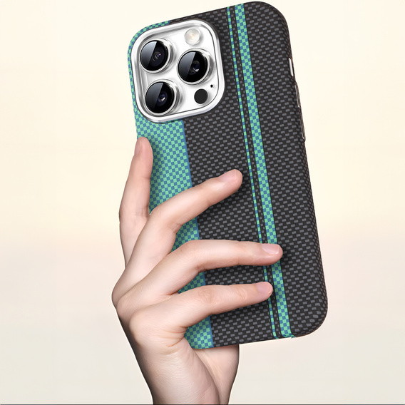 Θήκη για iPhone 13 Pro Max, ανθρακονήματα MagSafe, μαύρο / μπλε