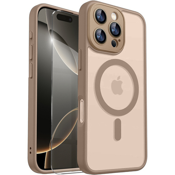 Θήκη για iPhone 16 Pro, για MagSafe, ERBORD Μatt Case, desert titanium + Γυαλί οθόνης