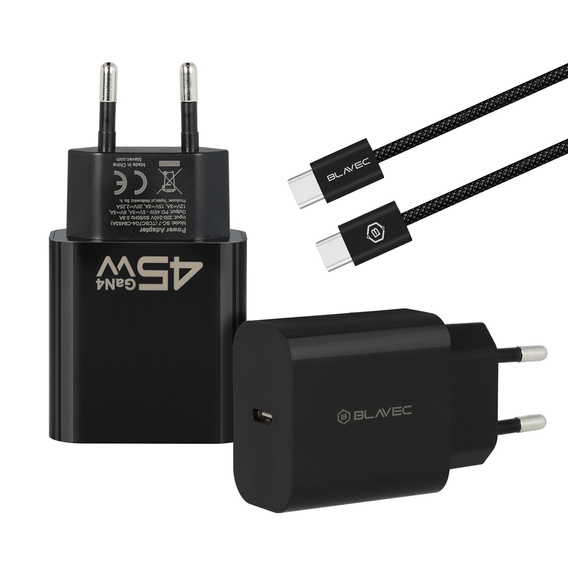 Blavec GaN4 45W USB-C PD/QC φορτιστής δικτύου με USB-C - Καλώδιο USB-C για συσκευές με USB-C: smartphones, tablet και ελαφρείς φορητούς υπολογιστές