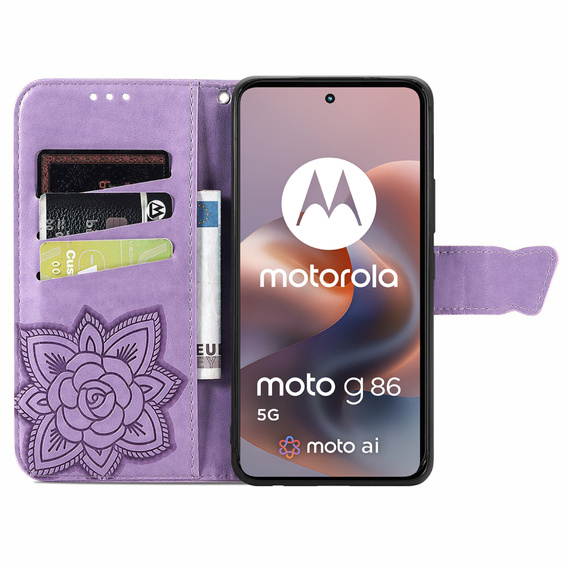 Θήκη με πτερύγιο για Motorola Moto G86 5G, Butterfly, μωβ