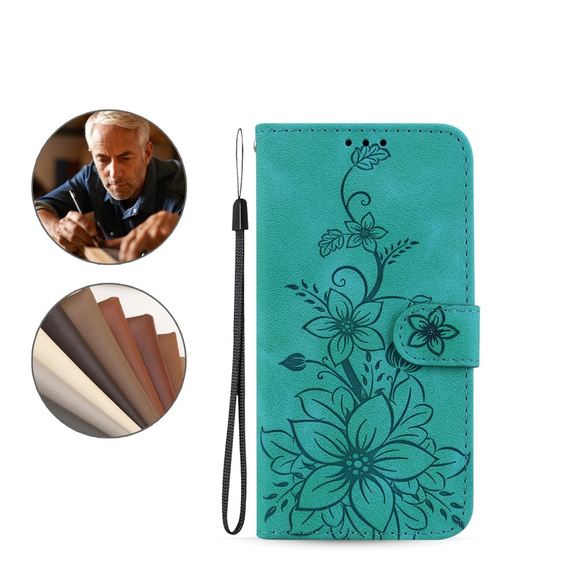 Θήκη με πτερύγιο για Oppo A60, Lily Flower, πράσινη