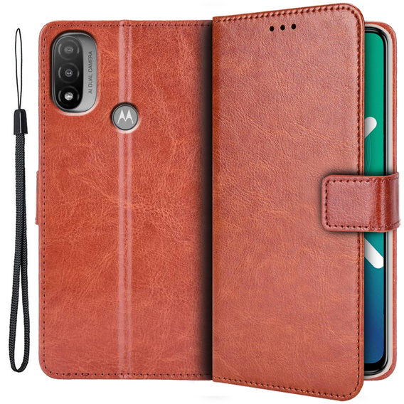 Θήκη με πτερύγιο για Motorola Moto E20/E30/E40, Crazy Horse Wallet, καφέ