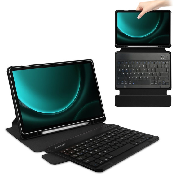 Θήκη πληκτρολογίου για Samsung Galaxy Tab S9 FE+ Plus, Rotary 360° Leather, μαύρη