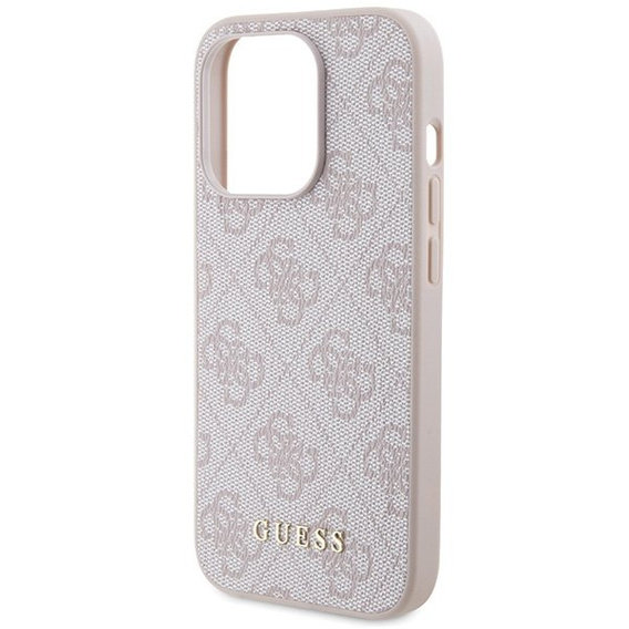 GUESS Θήκη για iPhone 15 Pro Max, 4G Metal Gold Logo, ροζ