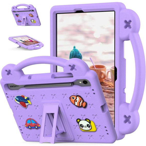Παιδική θήκη για Samsung Galaxy Tab S7/S8/S9, Cute Patterns, με βάση, μωβ