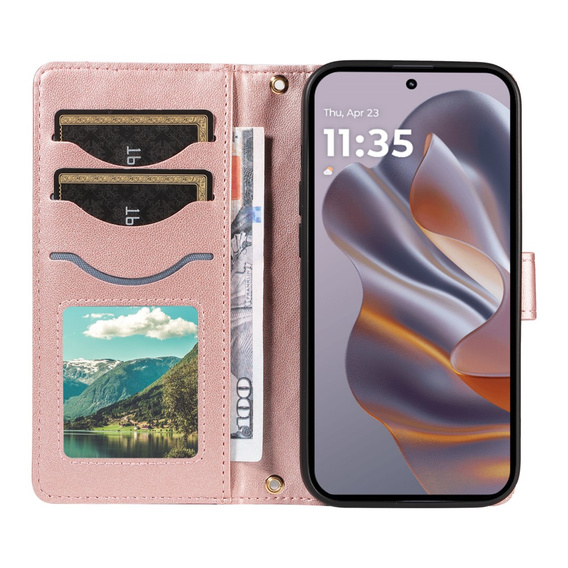 θήκη πτερύγιο για Motorola Edge 50 Neo / Motorola ThinkPhone 25, Rhombus Crossbody Leather, ροζ rose gold
