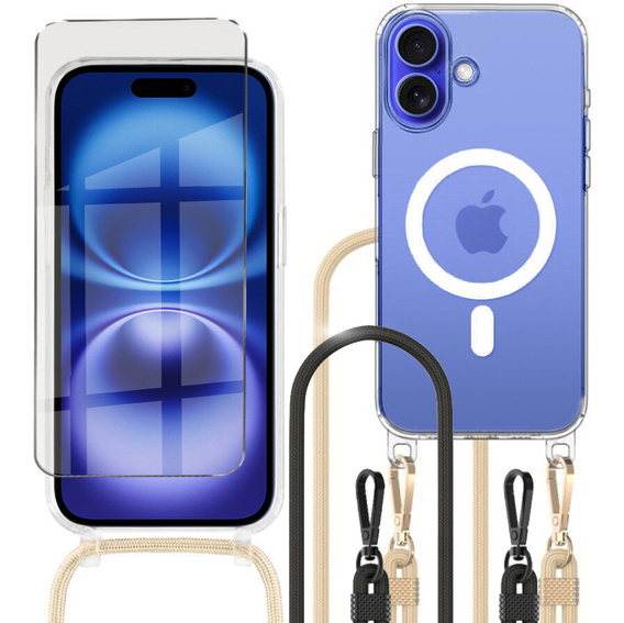 Θήκη με κορδόνι για iPhone 16, ERBORD MagSafe, διάφανη + Γυαλί οθόνης