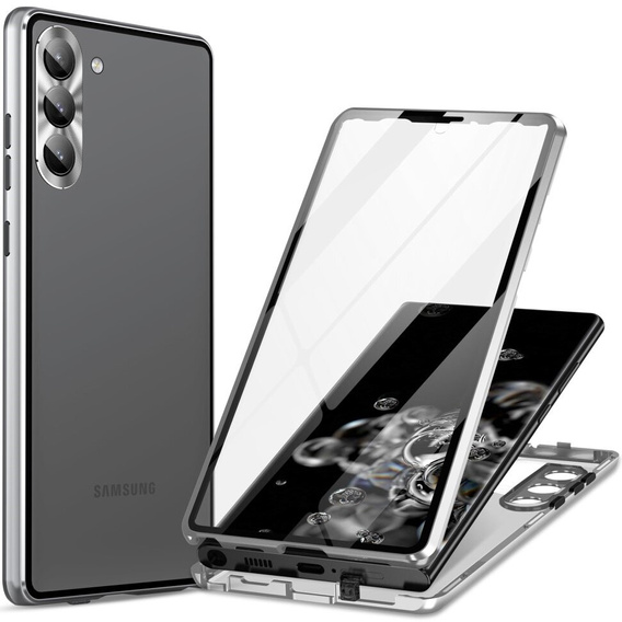 θήκη για το Samsung Galaxy S24, Magnetic Dual Glass, ασημένια
