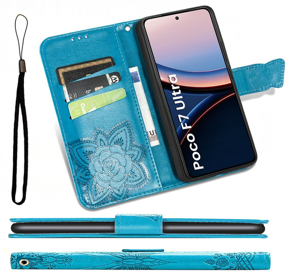 Θήκη με πτερύγιο για Xiaomi Poco F7 Ultra, Butterfly, μπλε
