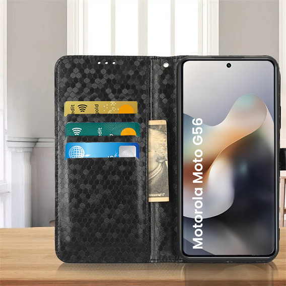 θήκη πτερύγιο για Motorola Moto G56 5G, Wallet Rhombus, μαύρη