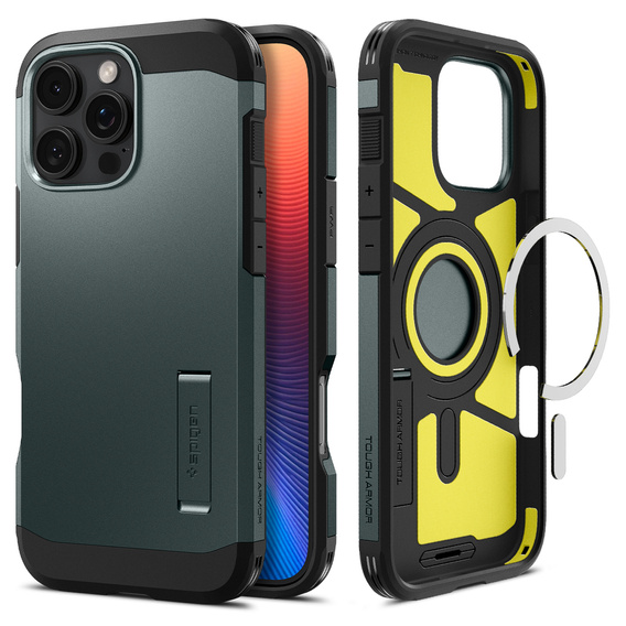 θήκη Spigen για iPhone 16 Pro, Tough Armor Mag Mag MagSafe, πράσινη + μετριασμένο γυαλί 9H