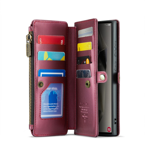 θήκη CASEME για Samsung Galaxy S25 Ultra, RFID Leather Wallet, με λουράκι ώμου, κόκκινη