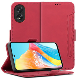Θήκη με πτερύγιο για Oppo A58 4G, Card Slot, κόκκινη