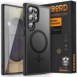 Θήκη για Samsung Galaxy S25 Ultra, για MagSafe, ERBORD Μatt Case, μαύρη + Γυαλί οθόνης