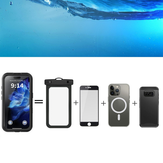 Αδιάβροχη θήκη IP68 για iPhone 16 Plus, SHELLBOX MagSafe, μαύρη