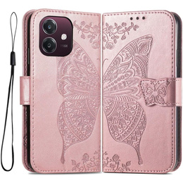 Θήκη με πτερύγιο για Oppo A40 / Oppo A40m, Butterfly, ροζ rose gold
