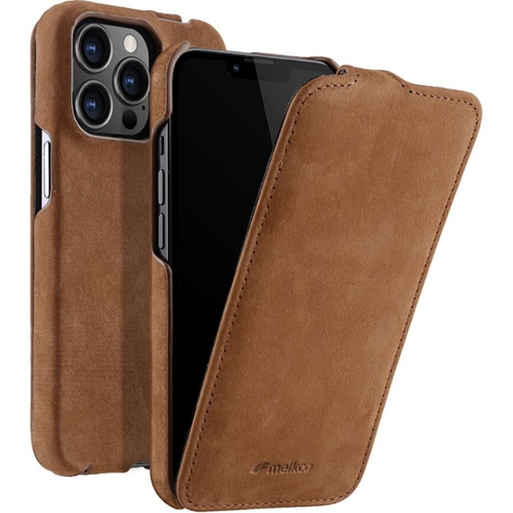 Θήκη MELKCO για iPhone 13 Pro, δερμάτινη, flip, καφές