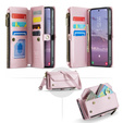 θήκη CASEME για Samsung Galaxy S24 FE, RFID Leather Wallet, με λουράκι ώμου, ροζ