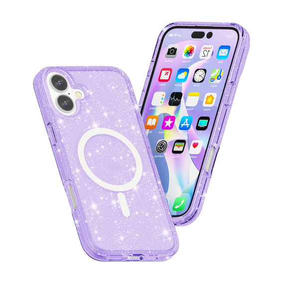 Θήκη για iPhone 17, για MagSafe, glitter, ημιδιαφανές μοβ