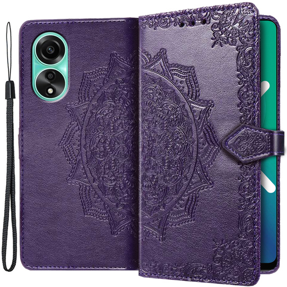 Θήκη με πτερύγιο για Oppo A98 5G, Mandala, μωβ