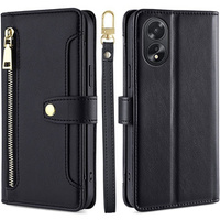 Θήκη με πτερύγιο για Oppo A38 / A18 4G, Wallet Zipper Pocket, μαύρη