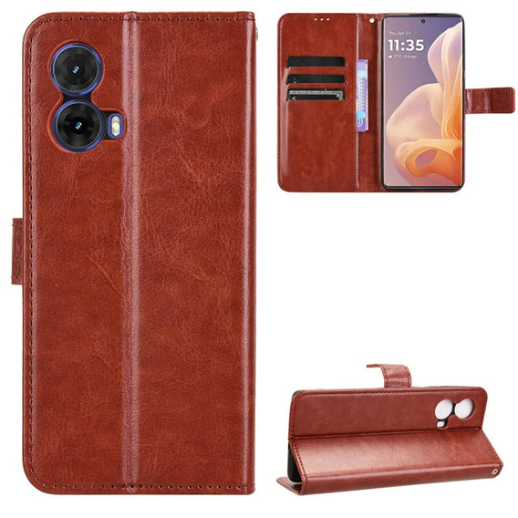 Θήκη με πτερύγιο για Motorola Moto G85, Crazy Horse Wallet, καφέ