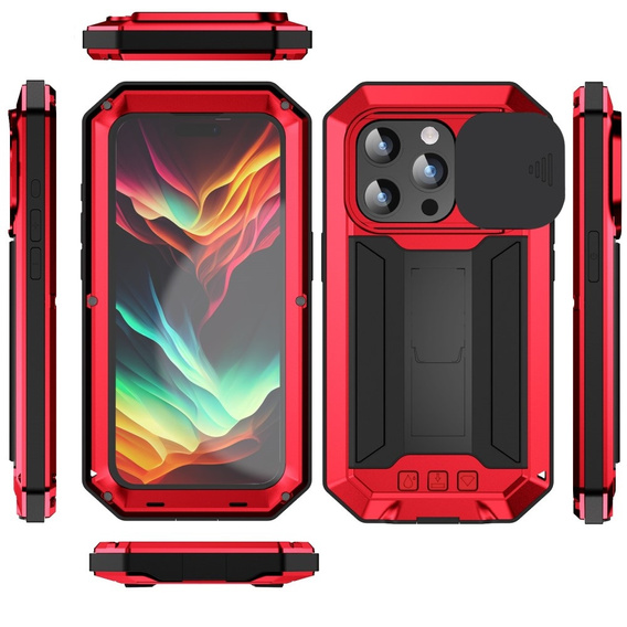 Θήκη για iPhone 15 Pro, R-JUST CamShield Slide, θωρακισμένη, κόκκινη / μαύρη