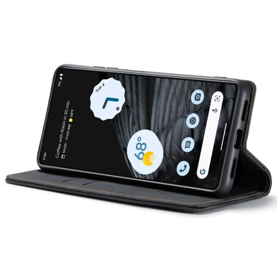 θήκη CASEME για Google Pixel 7, Leather Wallet Case, μαύρη