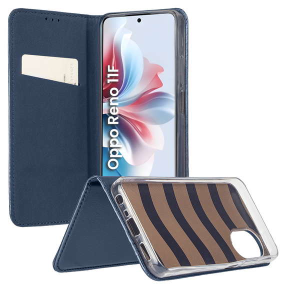 Θήκη για Oppo Reno 11F 5G, Smart Magnet, σκούρο μπλε + γυαλί 9H