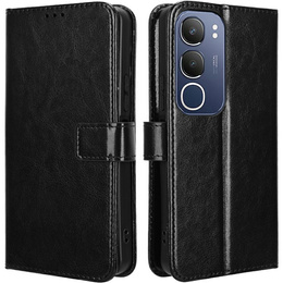 Θήκη με πτερύγιο για Vivo Y19s, Crazy Horse Wallet, μαύρη