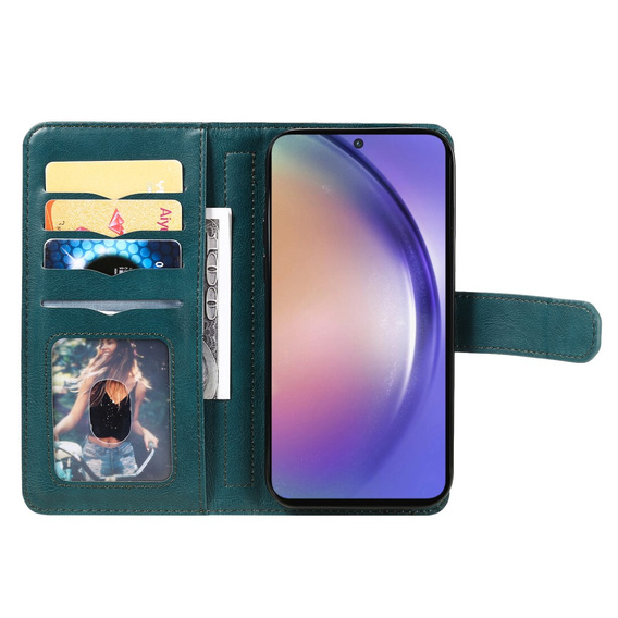 θήκη πτερύγιο για Samsung Galaxy A55 5G, 10 Card Slots Wallet, πράσινη