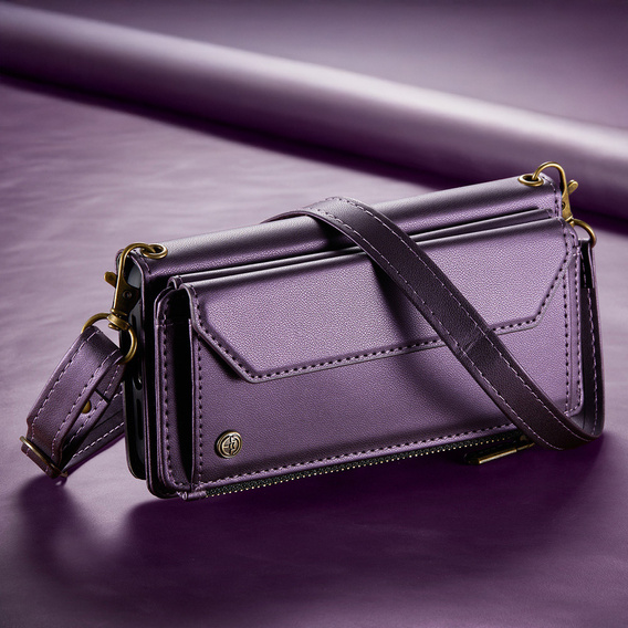 Θήκη με πτερύγιο για Samsung Galaxy A17 5G, πορτοφόλι με κλειδαριά και ιμάντες - μοβ