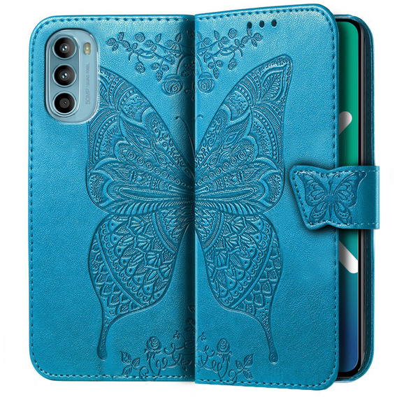Θήκη με πτερύγιο για Motorola Moto G52 / G82 5G, Butterfly, μπλε