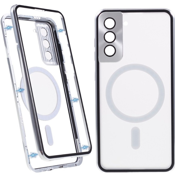 Μαγνητική θήκη MagSafe Dual Glass για Samsung Galaxy S22, ασημένια