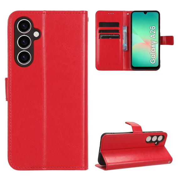 Θήκη με πτερύγιο για Samsung Galaxy A26, Crazy Horse Wallet, κόκκινη