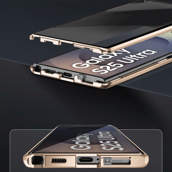 Θήκη για Samsung Galaxy S25 Ultra, Privacy Dual Glass, χρυσή