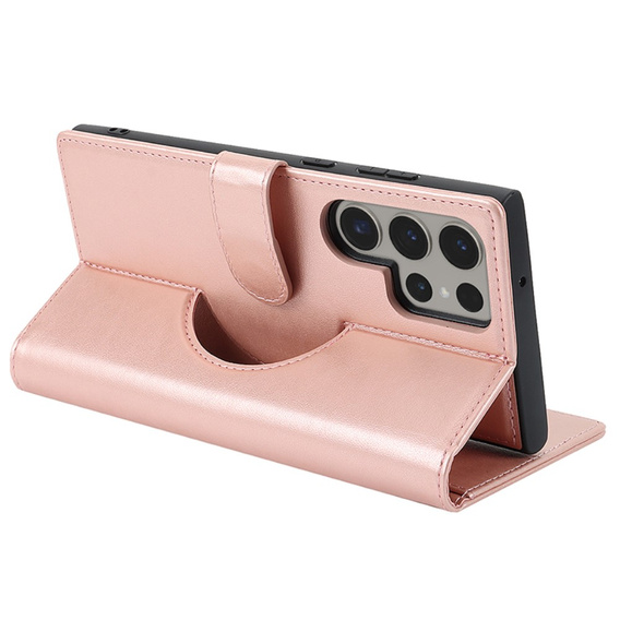 Θήκη με πτερύγιο για Samsung Galaxy S23 Ultra, πορτοφόλι, για MagSafe, ροζ rose gold