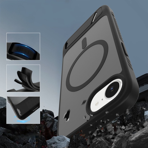 Θήκη για iPhone 16E, Kickstand Matt Case, για MagSafe, μαύρη