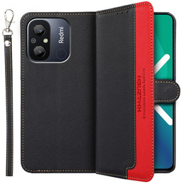 Θήκη με πτερύγιο για Xiaomi Redmi 12C, KHAZNEH RFID, μαύρη / κόκκινη