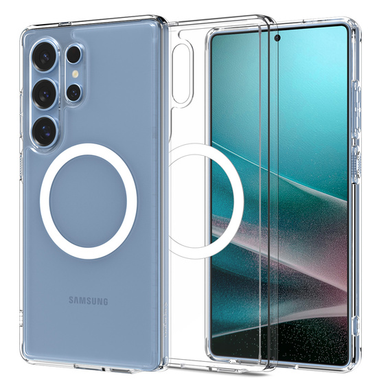 Θήκη MagSafe Spigen για Samsung Galaxy S25 Ultra, Ultra Hybrid, διαφανής / λευκή + Μετριασμένο γυαλί 9H