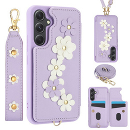 θήκη για Samsung Galaxy A55 5G, Leather Flower Card Slot, μωβ