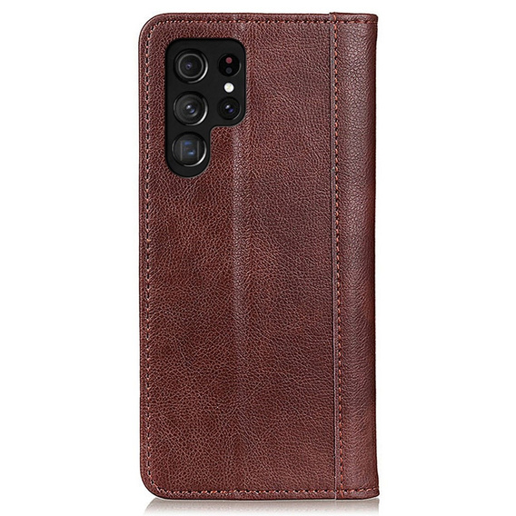 Θήκη για Samsung Galaxy S23 Ultra, Wallet Litchi Leather, καφέ