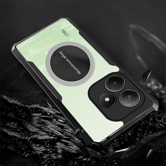 Θήκη για Realme C63, με μαγνητική πλάκα, διαφανής / μαύρη