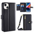 Θήκη με πτερύγιο για iPhone 15, Wallet Zipper Pocket, μαύρη