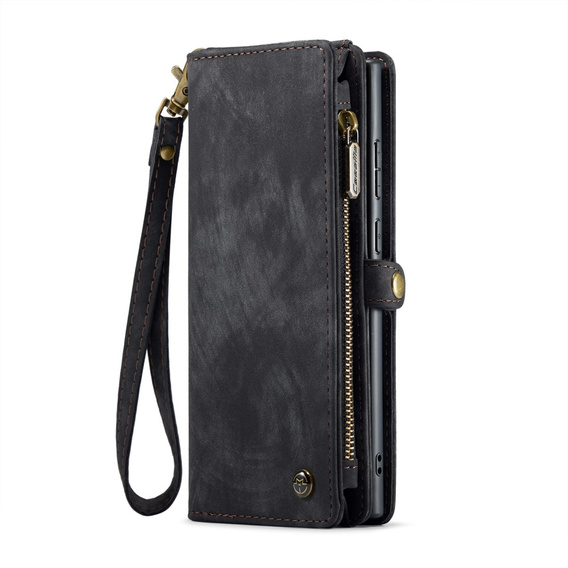 CASEME θήκη για Samsung Galaxy S25 Ultra, Retro Leather Wallet, με λουράκι, μαύρη