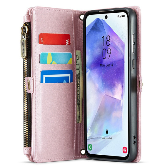 θήκη CASEME για Samsung Galaxy A55 5G, RFID Leather Wallet, με λουράκι ώμου, ροζ