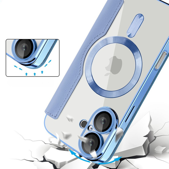 Θήκη με πτερύγιο για iPhone 16, RFID Wallet MagSafe CamShield, μπλε
