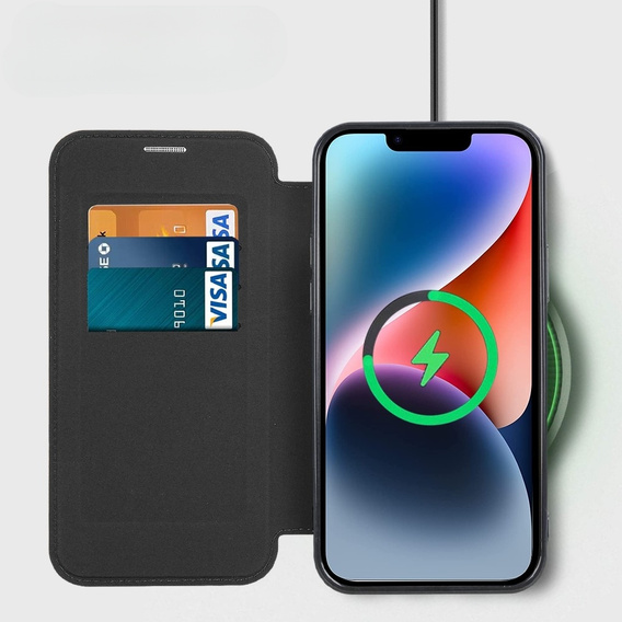 Θήκη με πτερύγιο για iPhone 15, RFID Wallet MagSafe CamShield, μαύρη