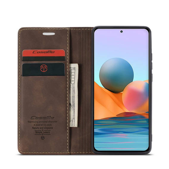 θήκη CASEME για Xiaomi Redmi Note 10 Pro, Leather Wallet Case, καφές