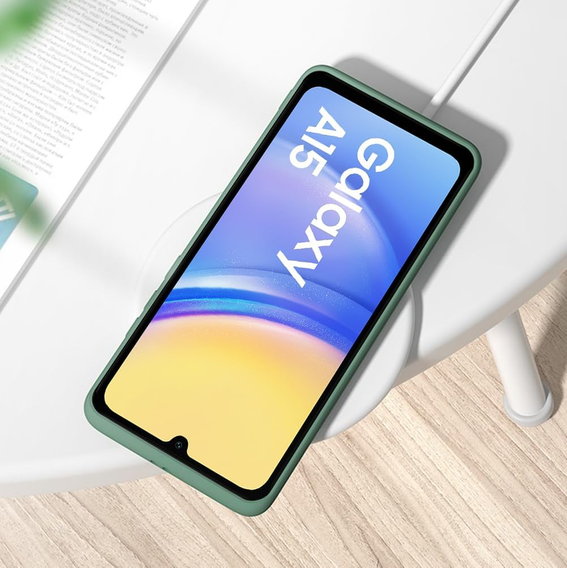 Η θήκη για Samsung Galaxy A15, Silicone Lite, σκούρα πράσινη + γυαλί 9H